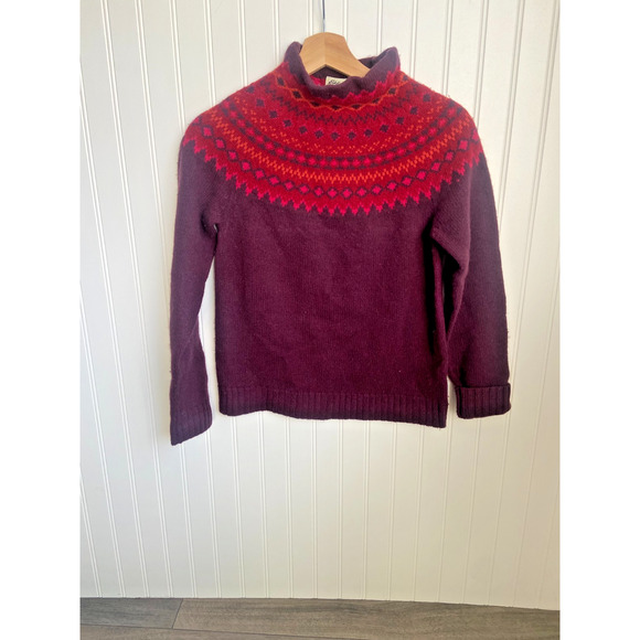Eddie Bauer Fair Isle Wool Sweater Women's Size XS Pink Long Sleeve Mock Neck - Picture 1 of 5